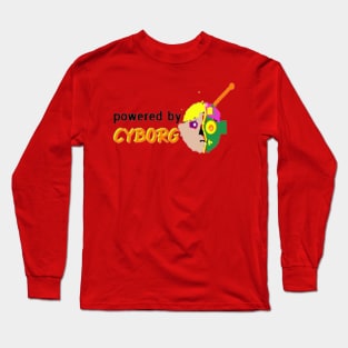 Powered by Cyborg Design on Red Background Long Sleeve T-Shirt